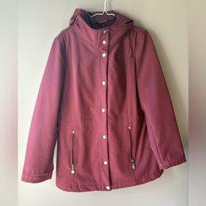 Liz Claiborne, size L, Women’s Burgundy Puffer Jacket, waffle hood and elbow